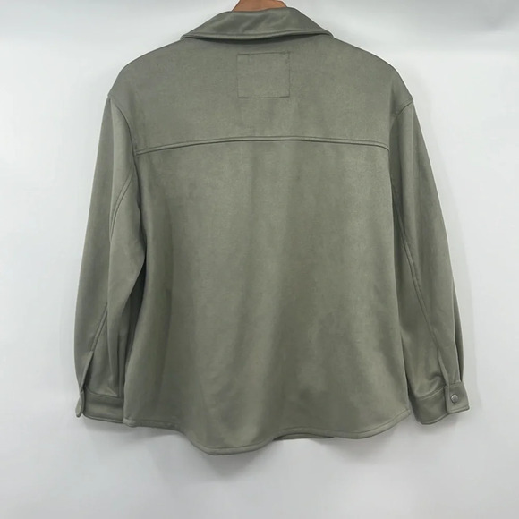 Levi’s Shirt Jacket Women’s Large Green Faux Suede‎ Zip Snap Front Microsuede - Picture 6 of 11